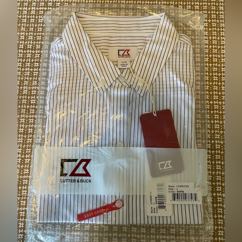 Cutter & Buck Women’s Long Sleeve Pin Striped Button Down Shirt Size Large